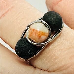 Red Vein Jasper Diffuser Ring with Lava Beads